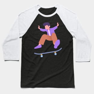 Flat design jumping skateboard man Baseball T-Shirt